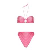 Roze Kristal Bikini Hoge Taille Oseree , Pink , Dames