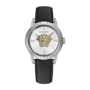 Leren Band Kwarts Horloge, Zilveren Kast Versace , Gray , Heren