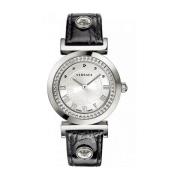 Dames Leren Band Kwarts Horloge Versace , Gray , Dames