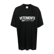 Zwart Logo-Print T-shirt Vetements , Black , Heren