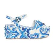Kristalversierde Sleehak Sandalen Dolce & Gabbana , Blue , Dames