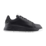 Leren Vetersneakers met Rubberen Logo Emporio Armani , Black , Heren