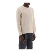 Geribbelde Katoenen Pullover Brunello Cucinelli , Beige , Heren