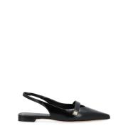 Zwarte leren platte sandaal met slingback design Max Mara , Black , Da...