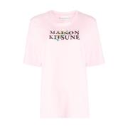 Lichtroze Bloemenprint Logo T-shirt Maison Kitsuné , Pink , Dames