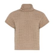 Openwork Korte Mouw Top Camel Skovhuus , Brown , Dames