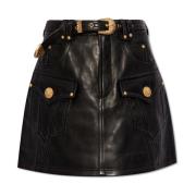 Leren rok Balmain , Black , Dames