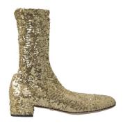 Gouden Pailletten Mid-Calf Laarzen Dolce & Gabbana , Yellow , Dames