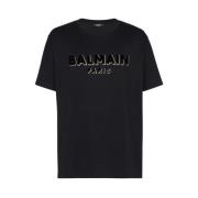 Metallic Flocked T-shirt Balmain , Black , Heren