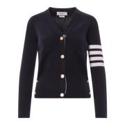 Blauwe Gebreide Trui met V-Hals Thom Browne , Blue , Dames