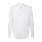 Koreaanse Kraag Linnen Shirt met Trim Eleventy , White , Heren