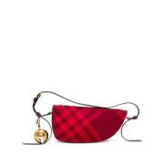 Rood Geruit Patroon Leren Schoudertas Burberry , Red , Dames