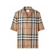 Archief Beige Check Zijden Overhemd Burberry , Beige , Heren