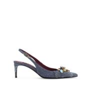 Indigo Blauwe Denim Kristalversierde Slingback Schoenen Dolce & Gabban...