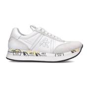 Wit geperforeerde bloemen leren sneakers Premiata , White , Dames