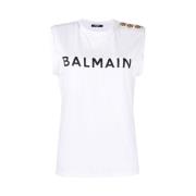 Logo Print T-Shirt Balmain , White , Dames