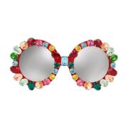 Rode Ronde Frame Zonnebril Kristal Detail Dolce & Gabbana , Multicolor...