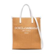 Beige Geweven Logo Tote Tas Dolce & Gabbana , Beige , Dames