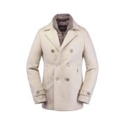 Luxe dubbelrijige peacoat in Yangir Cashmere Moorer , Beige , Heren