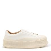 Witte Leren Sneakers met Geribbelde Details Jil Sander , White , Dames