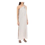 Adela Zijden One-Shoulder Maxi Jurk Loulou Studio , Gray , Dames