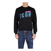 Gepixelde Logo Zwarte Katoenen Sweatshirt Dsquared2 , Black , Heren