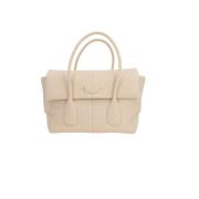 Ivoor Leren Handtas met Zilveren Hardware Tod's , Beige , Dames