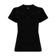 Zwart Katoenen Jersey Geborduurd T-shirt Pinko , Black , Dames
