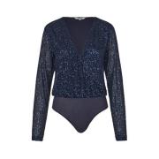 Blauwe pailletten wikkel top bodysuit mbyM , Blue , Dames