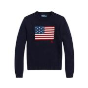 Katoenen trui met Amerikaanse vlag Polo Ralph Lauren , Blue , Dames