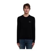 Zwarte wollen crew-neck sweater met logo plaat Dolce & Gabbana , Black...