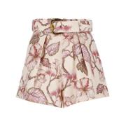 Roze linnen shorts met bloemenpatroon en riem Zimmermann , Pink , Dame...