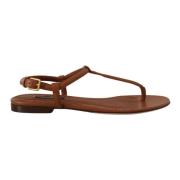 Bruin Leren T-strap Slides Platte Sandalen Dolce & Gabbana , Brown , D...