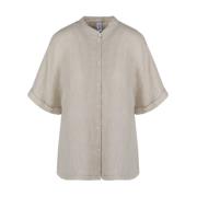 Ivoor Linnen Koreaanse Stijl Shirt BomBoogie , Beige , Dames