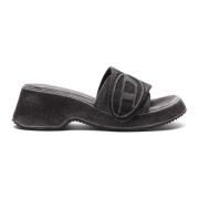Sa-Oval D Pf W - Denim slide sandals with Oval D strap Diesel , Black ...