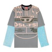 Layered T-shirt with rhinestone Oval D Diesel , Gray , Dames
