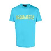 Italiaans Katoenen Designer T-shirt voor Mannen Dsquared2 , Blue , Her...