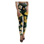 Zwarte Bloemen Hoge Taille Leggings Broek Dolce & Gabbana , Multicolor...