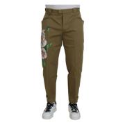 Beige Bloemen Stretch Chinos Broek Dolce & Gabbana , Green , Heren