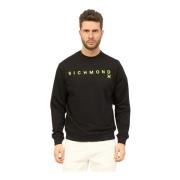 Zwarte Katoenen Crewneck Logo Sweater Richmond , Black , Heren