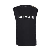 Logo Print T-Shirt Balmain , Black , Dames