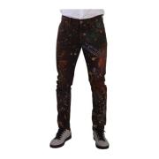 Bruine Kleurspat Skinny Denim Jeans Dolce & Gabbana , Brown , Heren