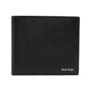 Zwarte Straw-Grain Leren Portemonnee met Muntvak Paul Smith , Black , ...