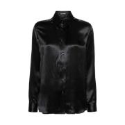 Luxe Zwarte Zijden Satijnen Overhemd Tom Ford , Black , Dames