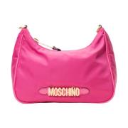 Fuchsia Metallic Letters Nylon Schoudertas Moschino , Pink , Dames