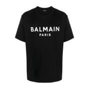 Zwart Logo Print T-shirt voor Mannen Balmain , Black , Heren