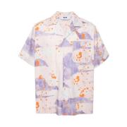 Poplin Bowling Shirt Print Msgm , Multicolor , Heren