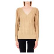 Gouden V-hals Lurex Trui Liu Jo , Beige , Dames