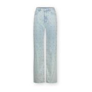 Lichtblauwe wide leg jeans met strass steentjes Homage , Blue , Dames