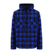 Check Flannel Hooded Blauw Off White , Blue , Heren
